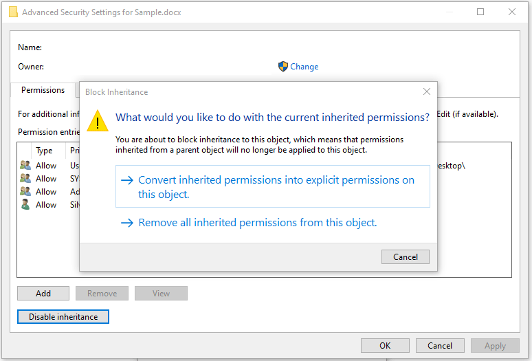 Fix Zip Error - File Not Found or No Read Permission on Windows PC 19 Choose “Remove all inherited permissions from this object” to continue