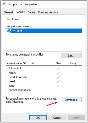 Fix Zip Error - File Not Found or No Read Permission on Windows PC 17 Choose “Security” and click on “Advanced” to continue