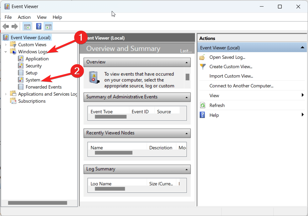 Choose System from Windows Logs