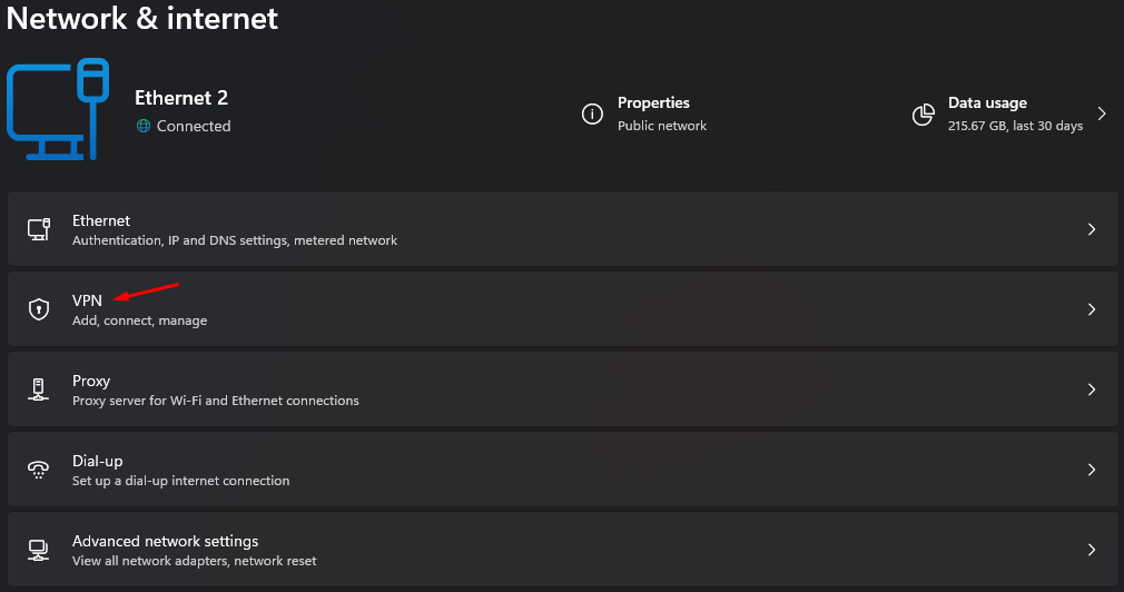 Choose “VPN” to view more options