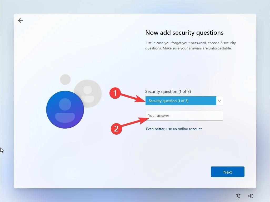 How to Reinstall Windows 11 from BIOS? 15 Choose and add your security questions