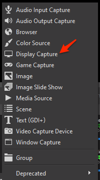 Choose “Display Capture” from the menu
