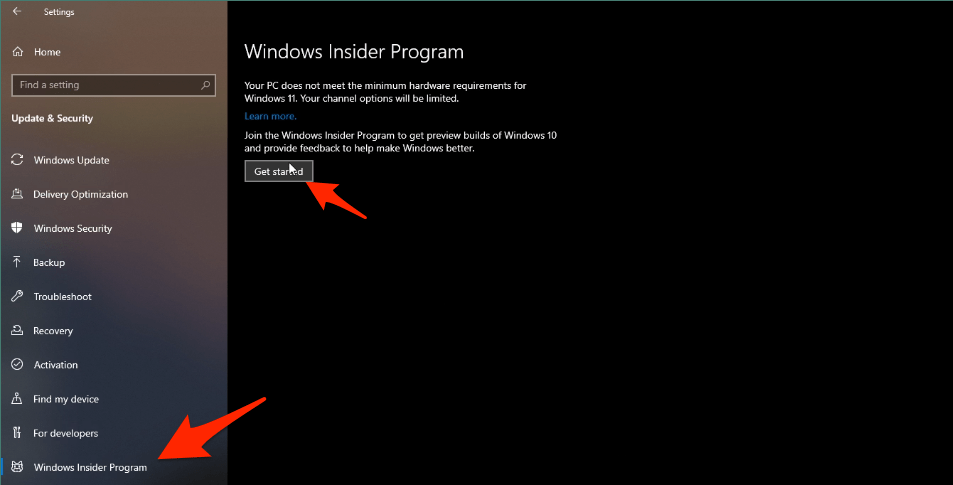 How to Install Windows 11 on AMD Computer? 10 Choose Windows Insider Program at the bottom and then click on “Get Started.”