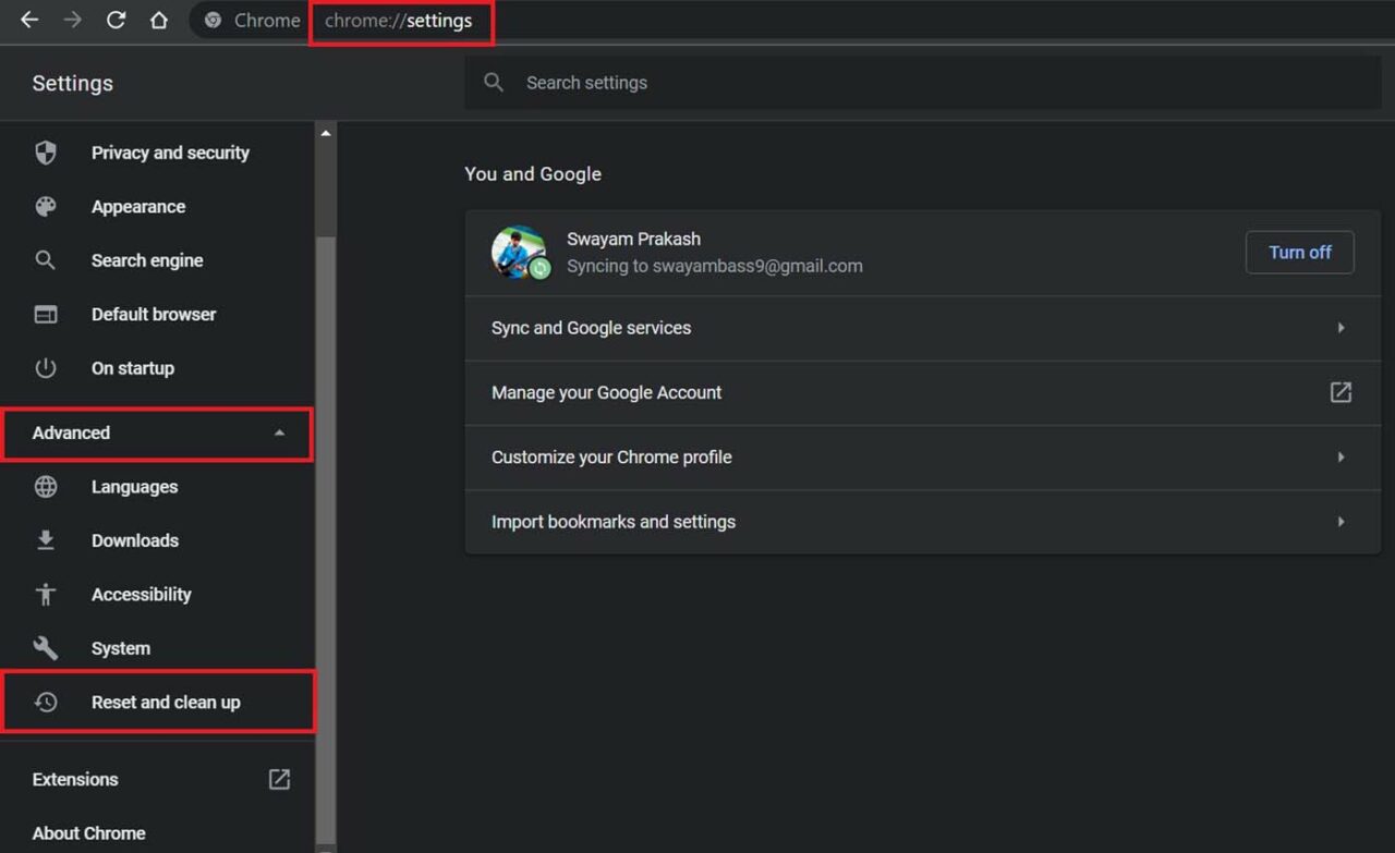 Chrome settings