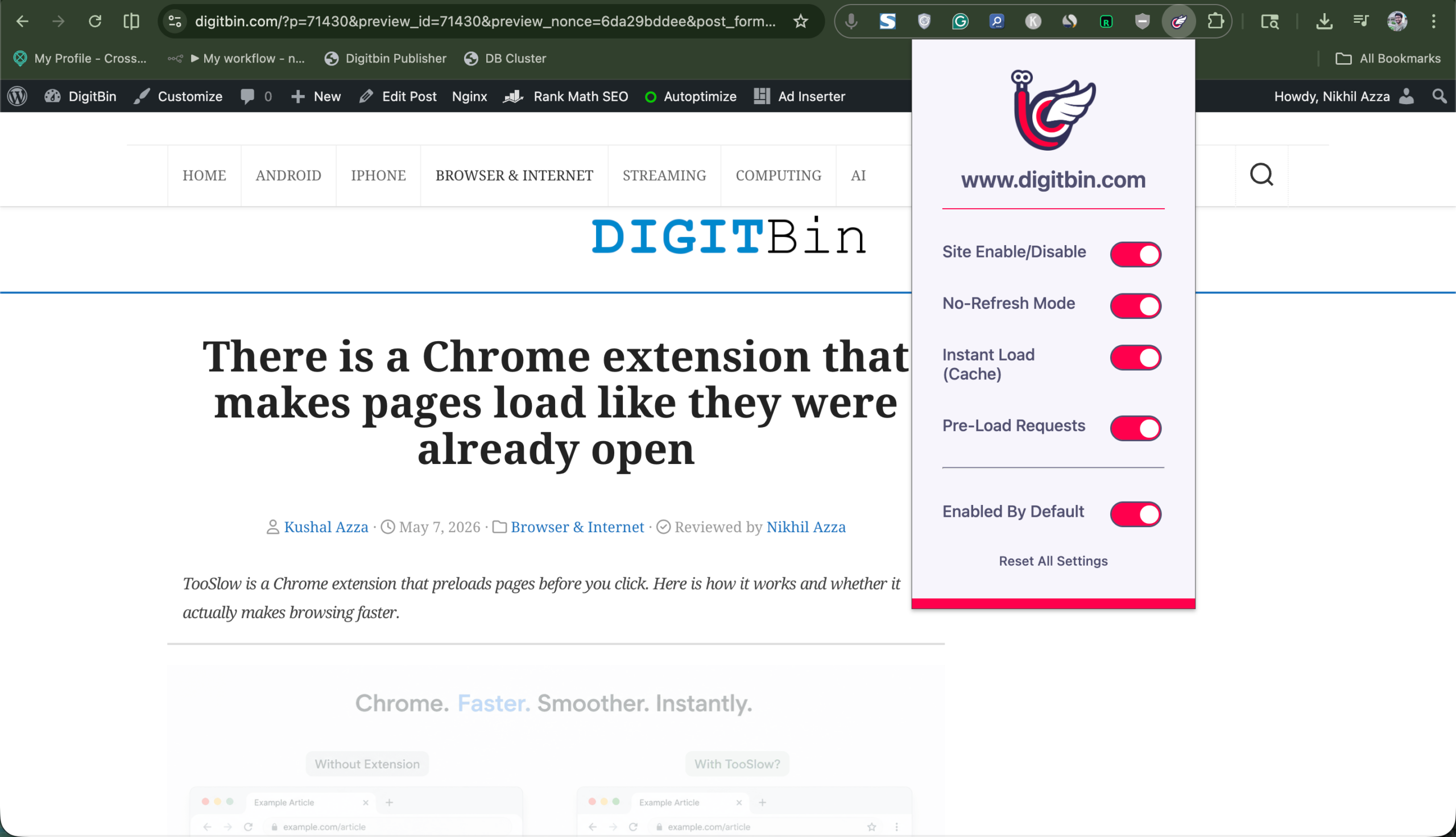 There is a Chrome extension that makes pages load like they were already open 3 Chrome Extension active on Chrome with Digitbin Page open