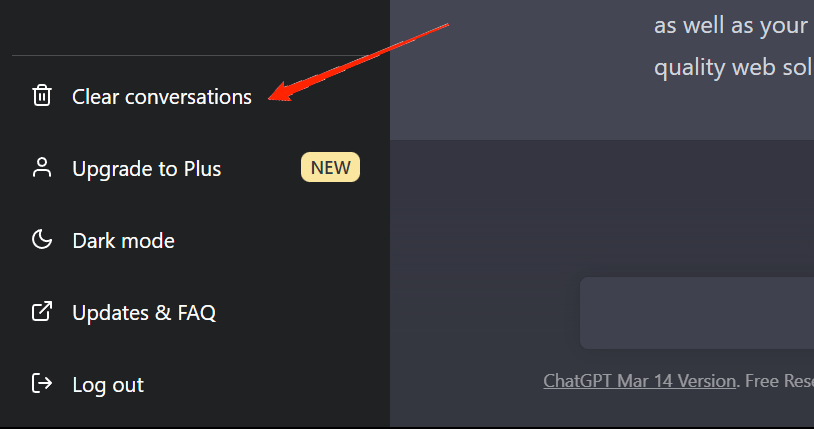 How to Delete ChatGPT Account and Data? 4 To delete all your conversation at once, click on the "Clear conversations" option on the left panel