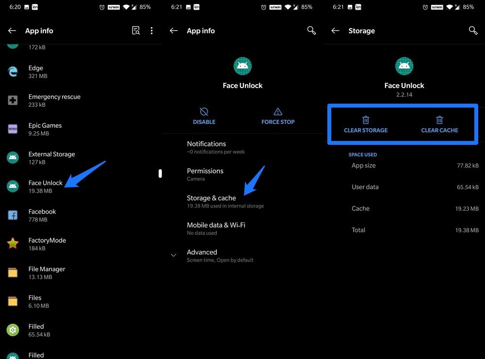 Fix OnePlus Face Unlock Not Recognizing 5 Clear Data & Cache of Face Unlock