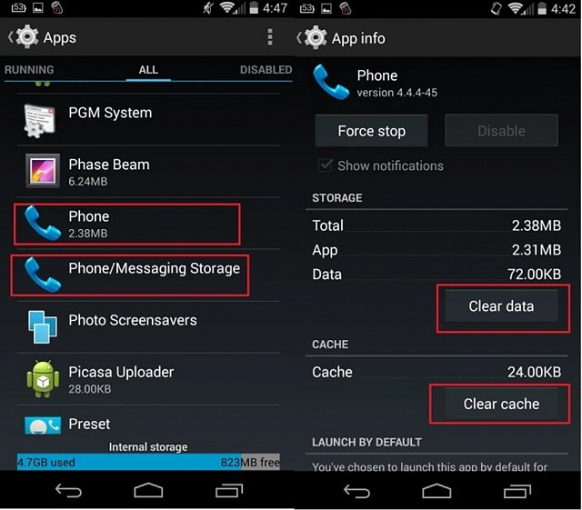 Fix “Unfortunately the Process.com.android.phone Has Stopped” Error 2 Clear the Data & Cache of Phone App