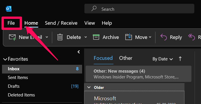 How to Move Outlook Navigation Toolbar to Bottom 5 Click File