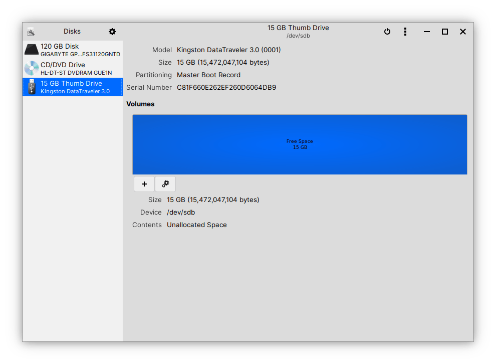 Click + icon to create a useable partition