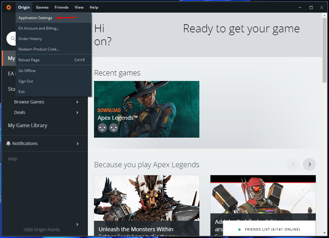 Click on “Application Settings”