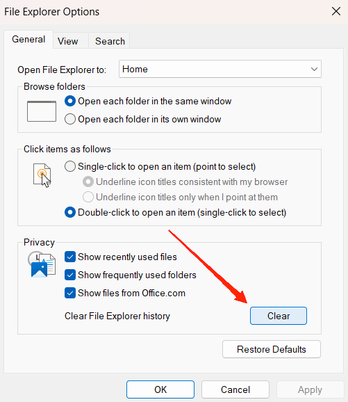 File Explorer high CPU after Windows 11 24H2 Update: What to do? 3 Click on Clear under Privacy option.