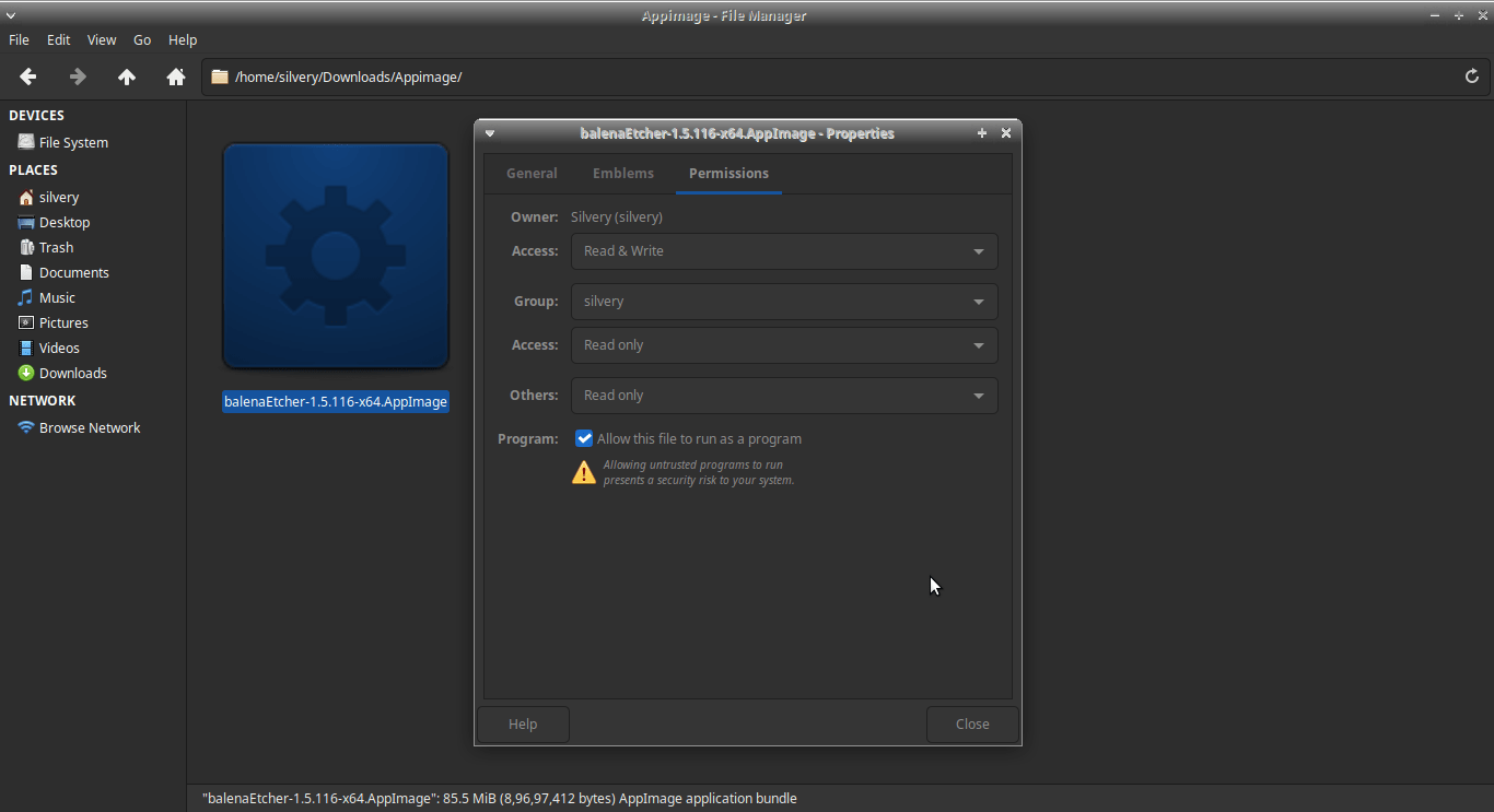 How to Open AppImage in Linux Macine? 6 Click on “Close” once the “Allow this file to run as a program” is ticked