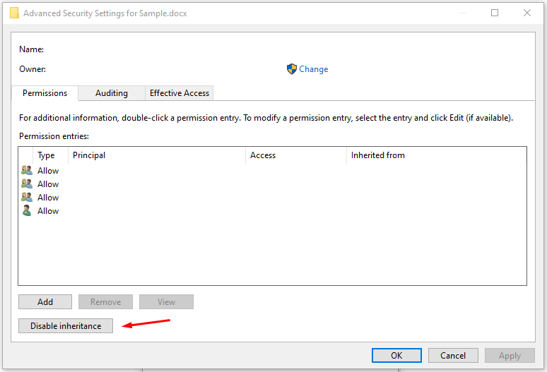Fix Zip Error - File Not Found or No Read Permission on Windows PC 18 Click on “Disable inheritance” to continue