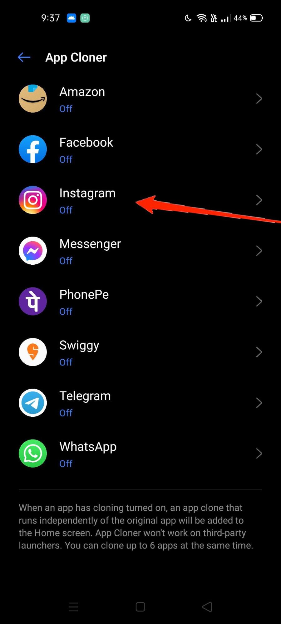 Click on Instagram to start the cloning process