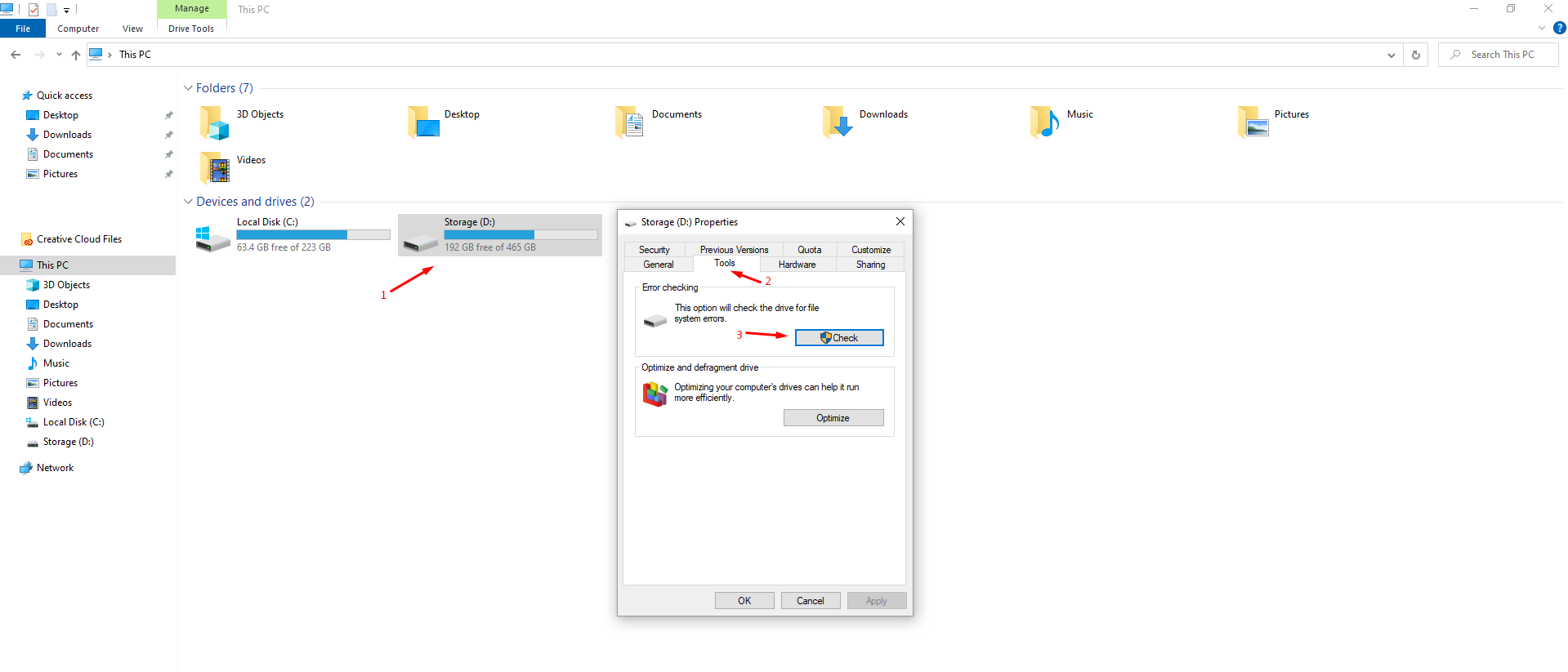 How to Fix 0x80070020 Error in Windows 10 PC? 6 Click on “Tools” and then click on “Check” to start the scanning process in properties