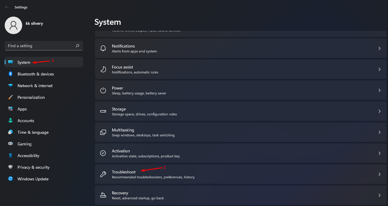 Click on “Troubleshoot” to continue