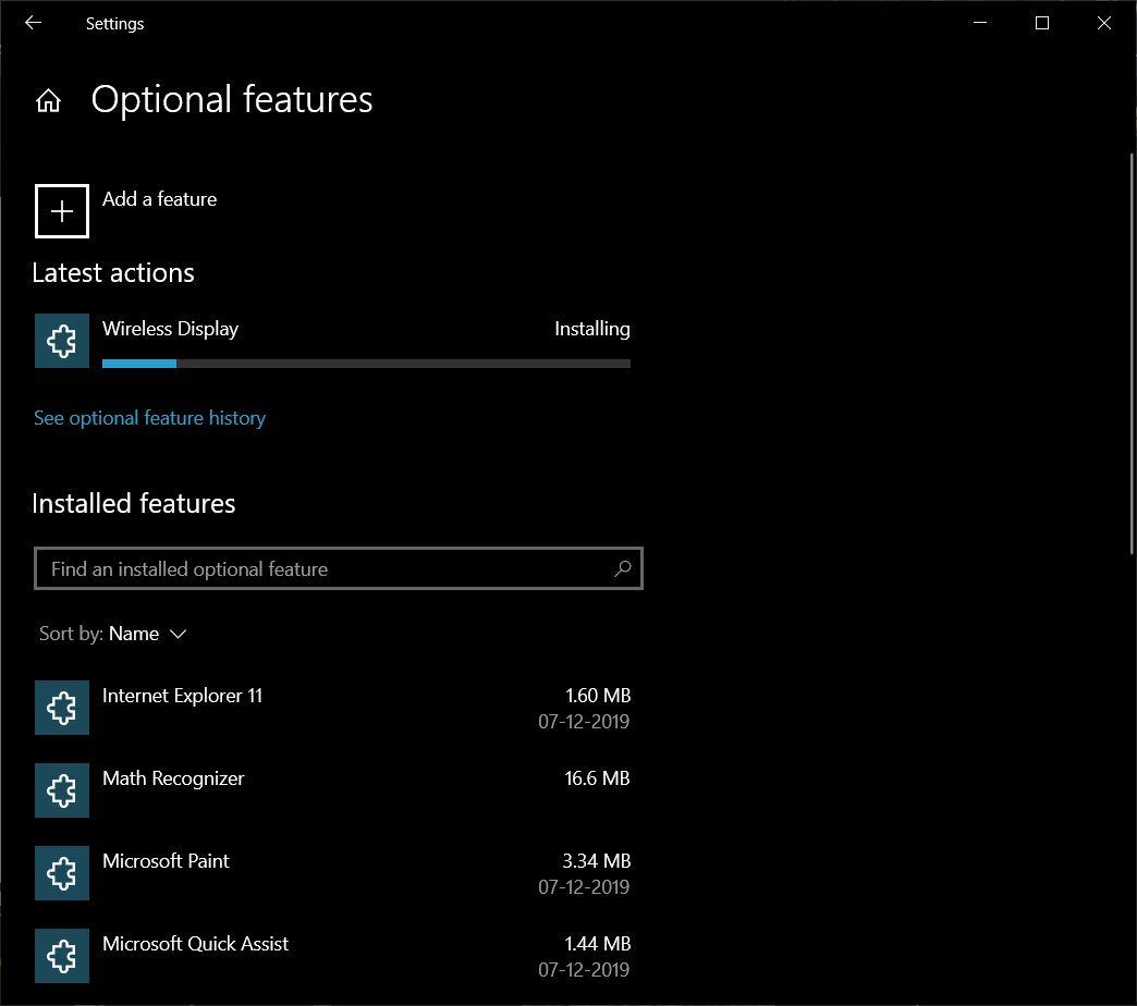 How to Screen Cast Android to Windows 10? 11 Click on the Add Feature button and search for Wireless Display