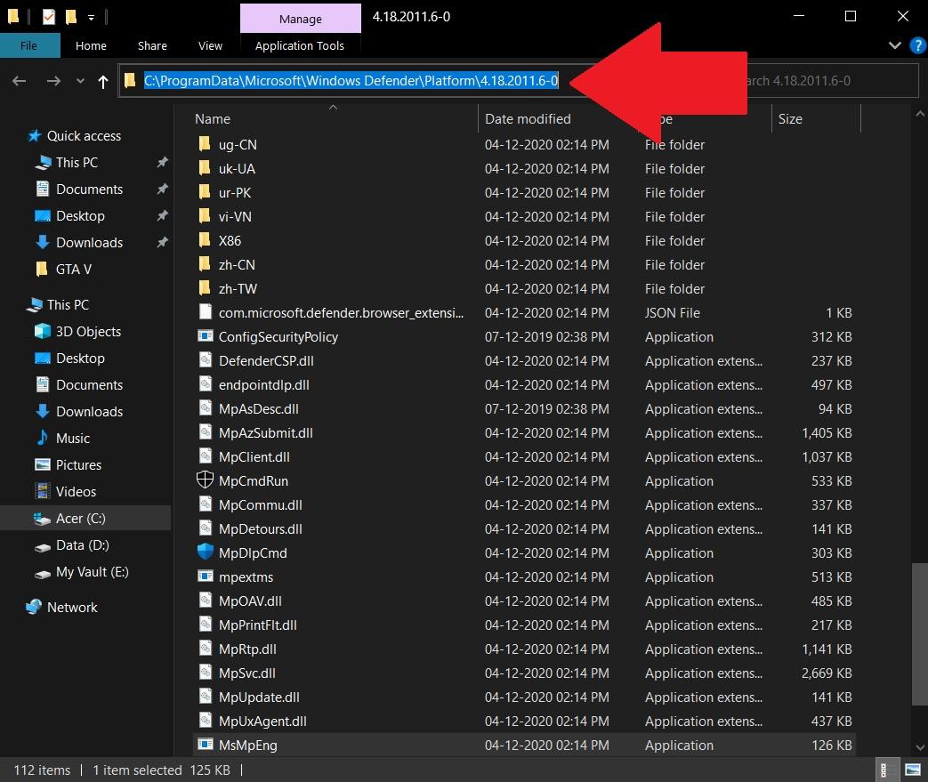 How to Stop 'Antimalware Service Executable' High Usage? 4 Click on the Address bar and copy the entire path