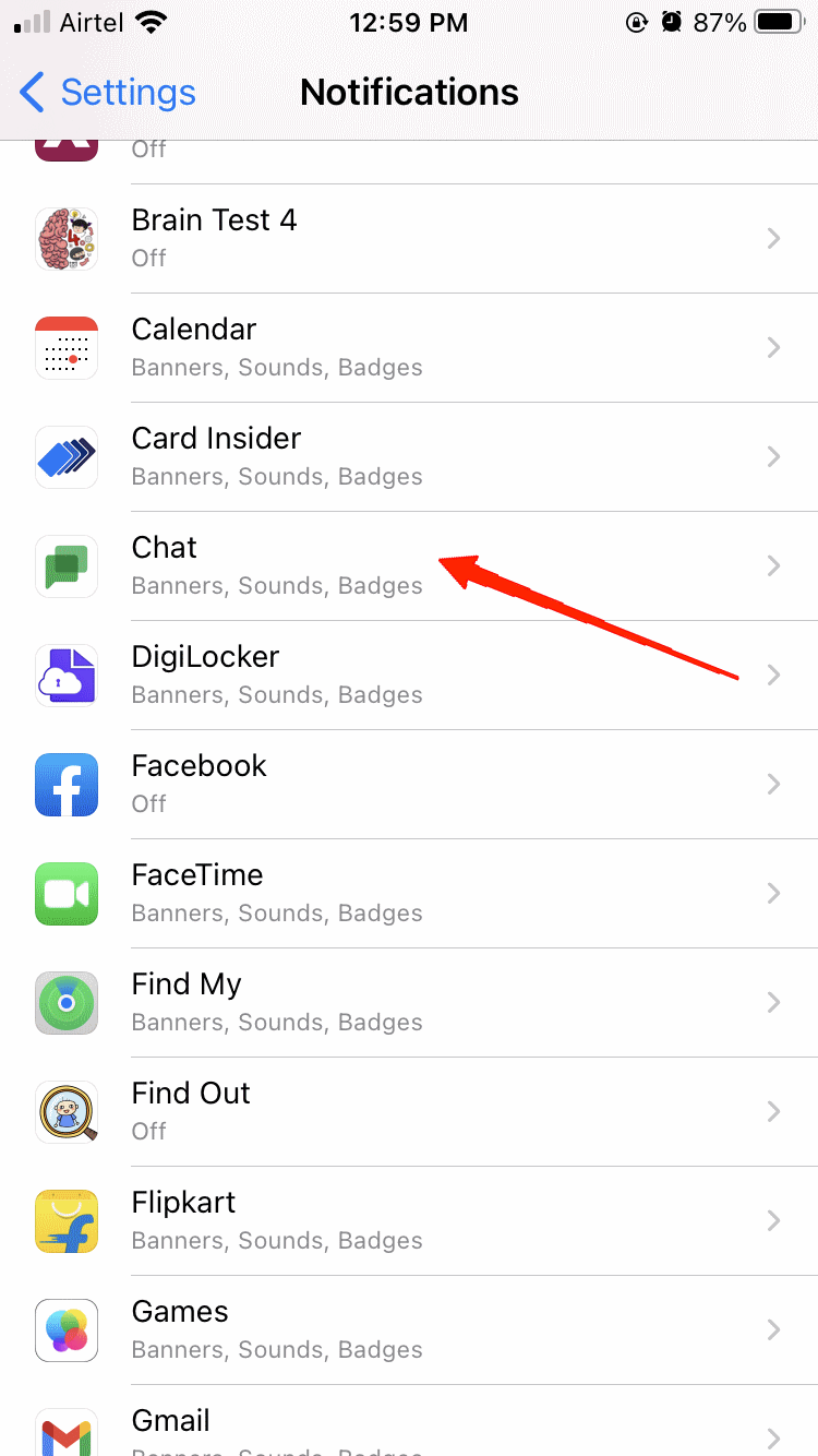 How to Fix Google Chat Not working on iPhone? 3 Click on the Google Chat section.