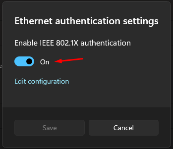 Click on the button to disable EAP