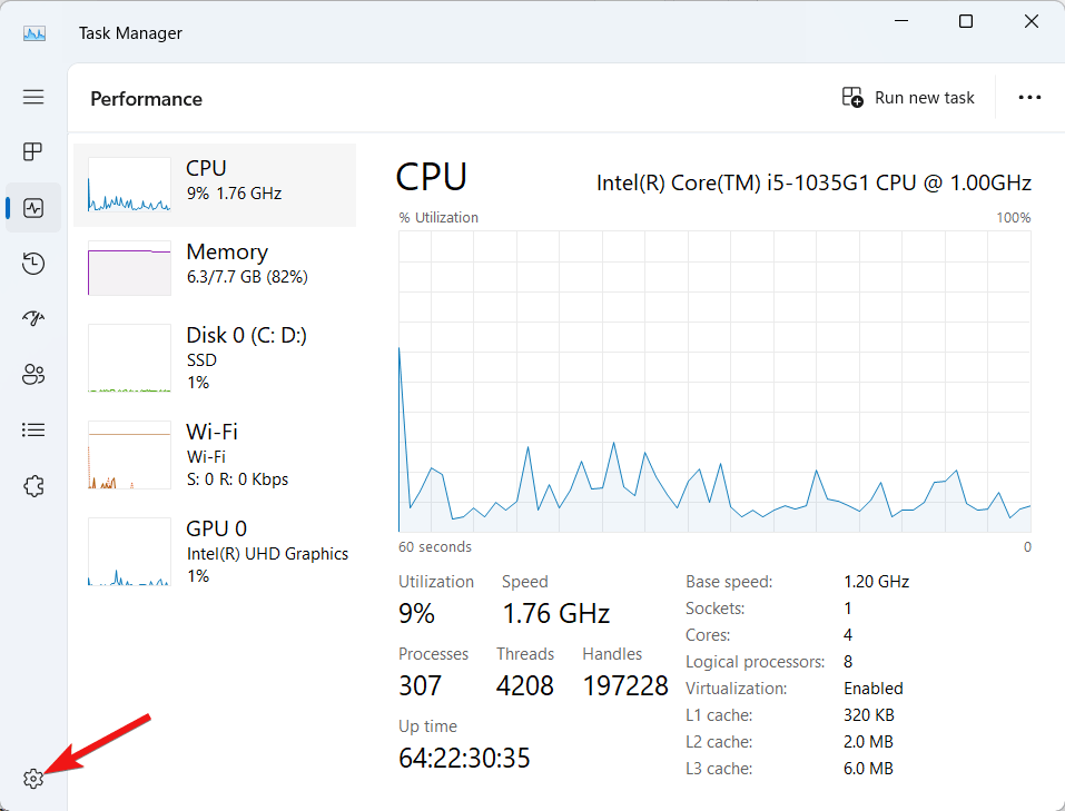 Click the Settings icon in the performance tab