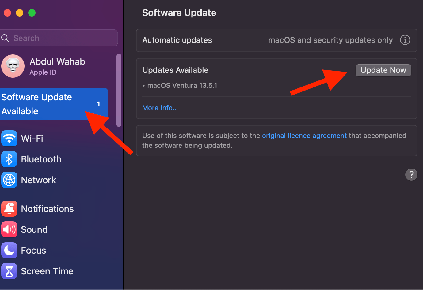 Click Software Updates. If updates are available, click Update Now