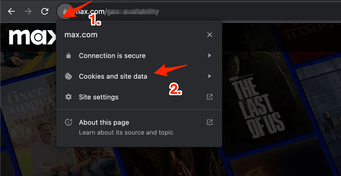 Click on the Lock icon on Max.com