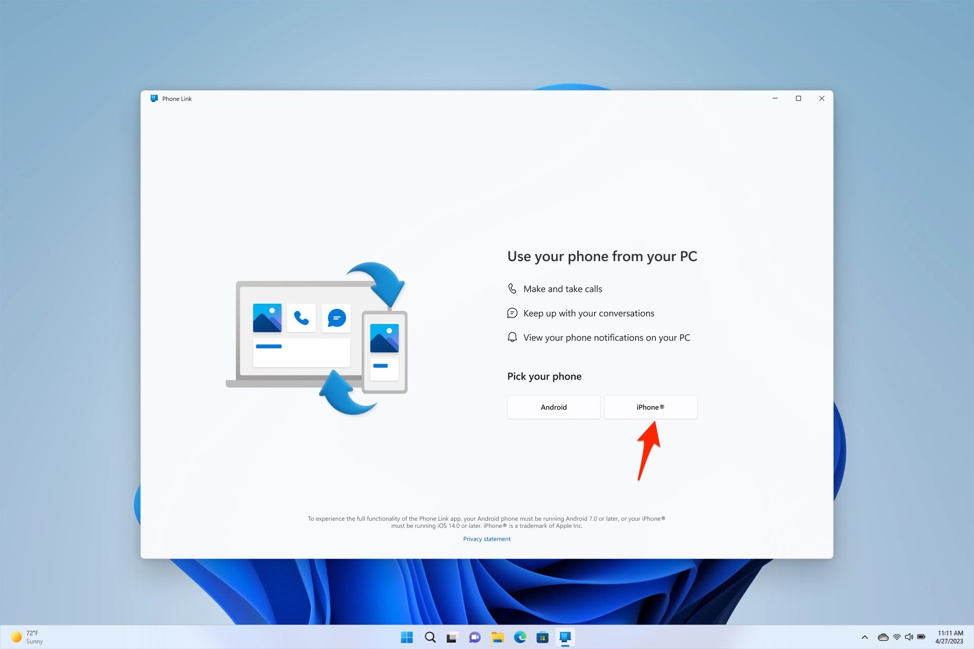 iMessage on Windows 11: Here's How to use it 3 Click the iPhone option under Pick your phone