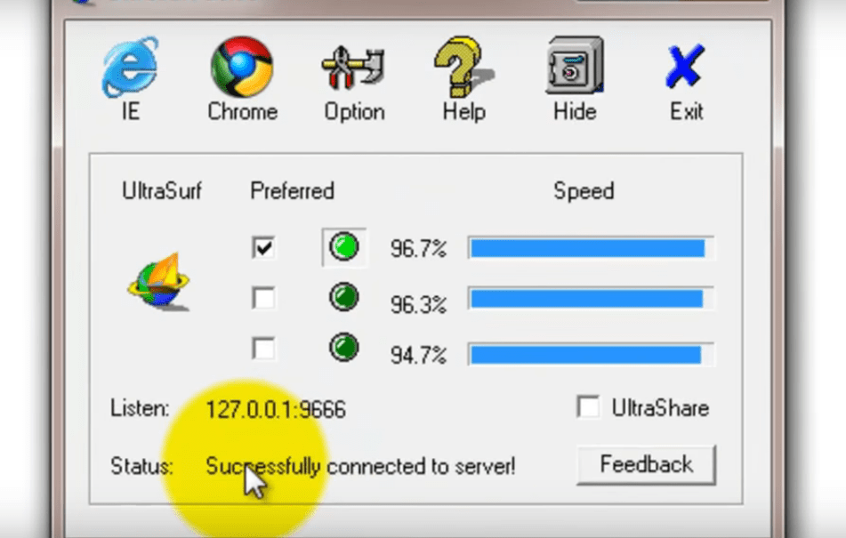 Connect to UltraSurf VPN Proxy