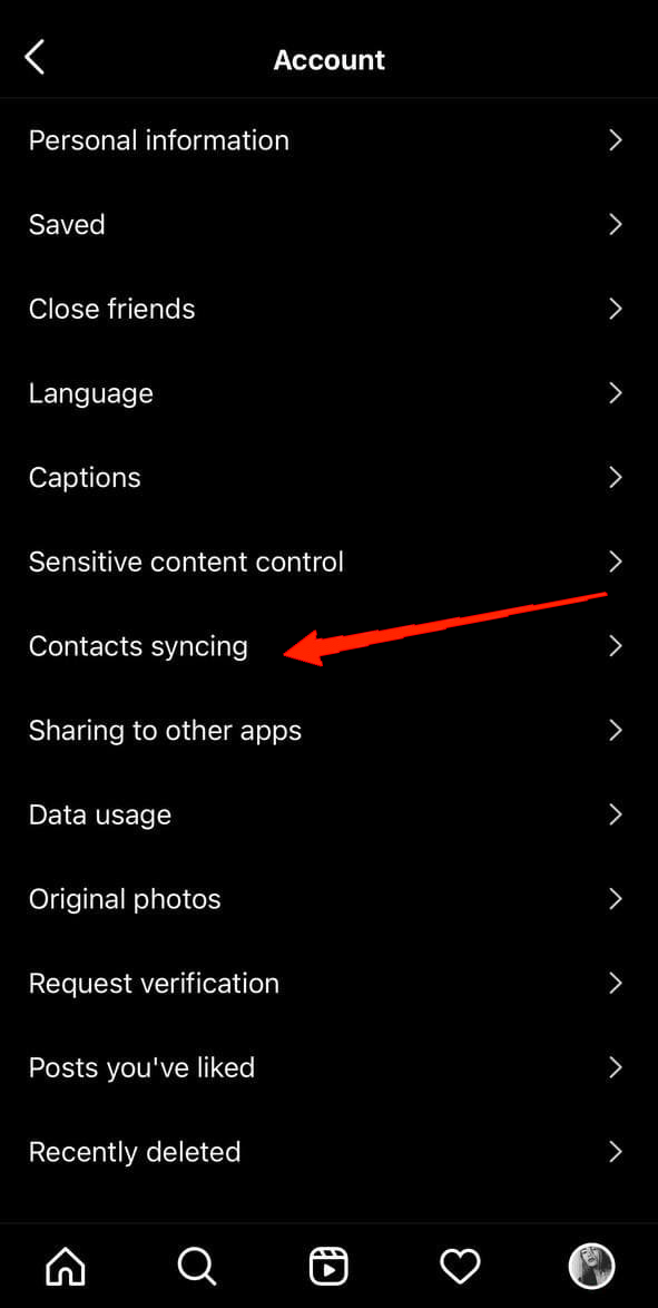 How to Find an Instagram Account Using Phone Number 3 Tap on Account and go to Contact Syncing.