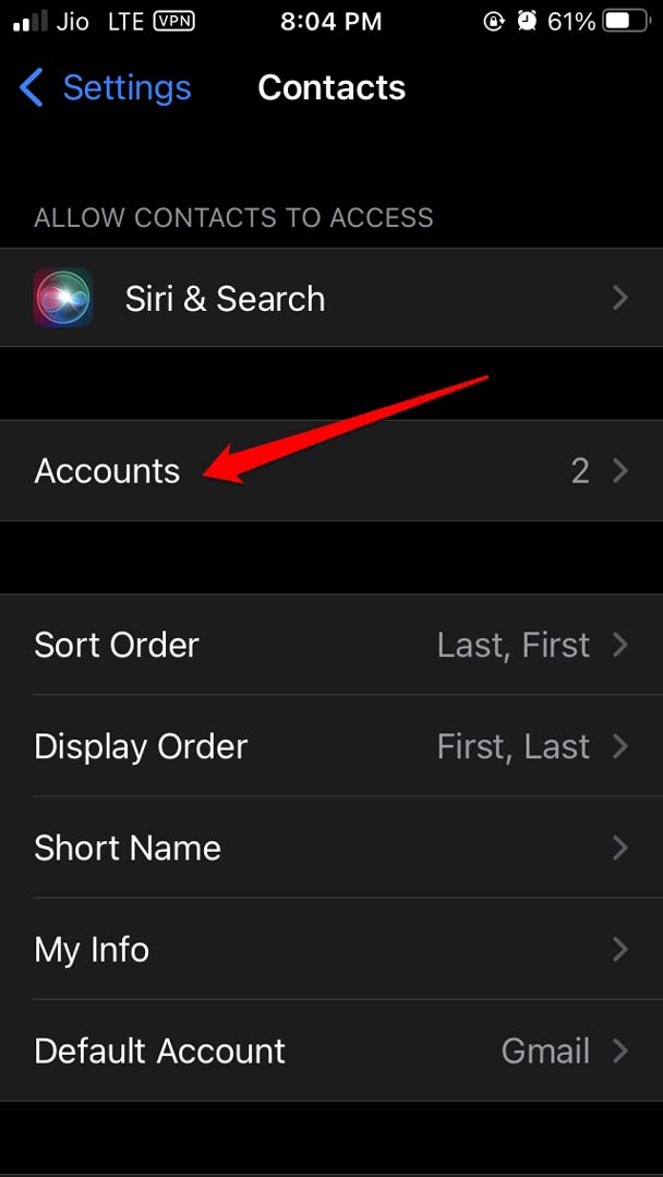 Contacts accounts