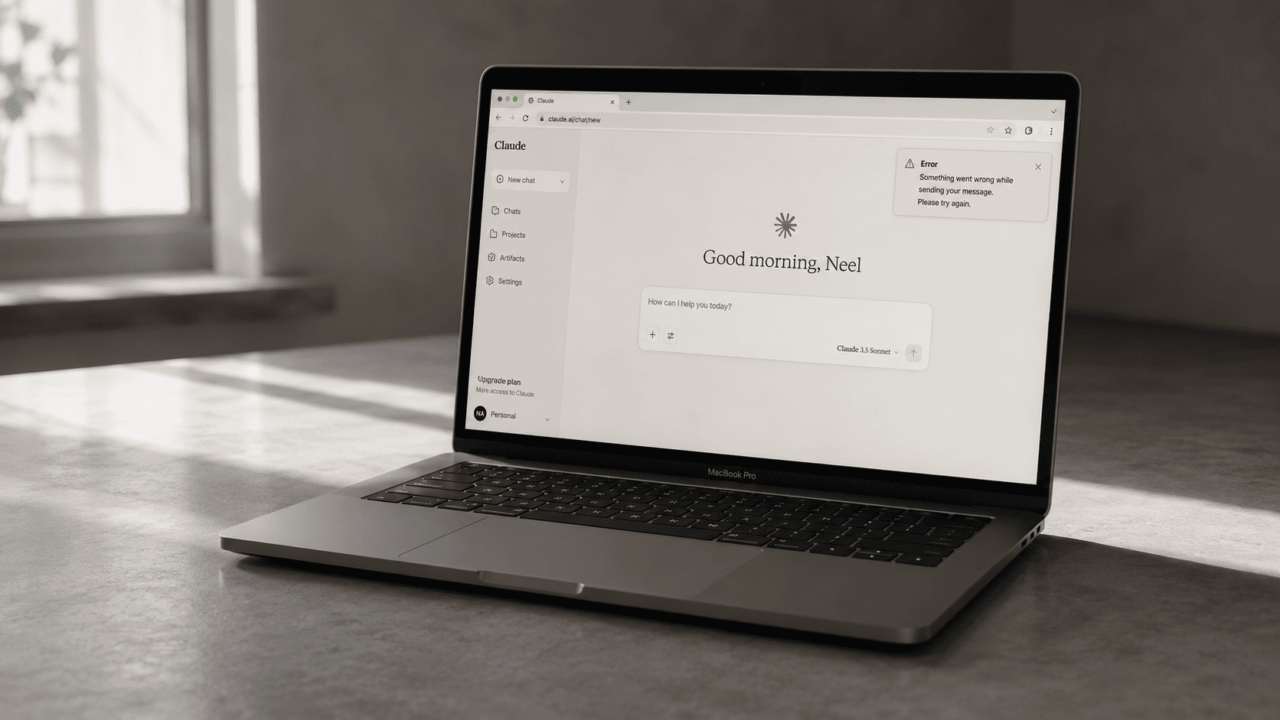 Claude says your conversation is too long – here is what that actually means and what to do next 1 Cozy minimalist workspace with MacBook Pro - This conversation is too long Claude