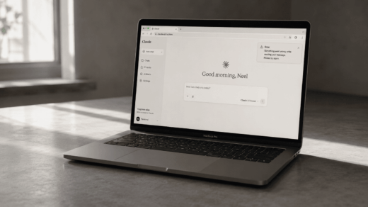 Cozy minimalist workspace with MacBook Pro - This conversation is too long Claude