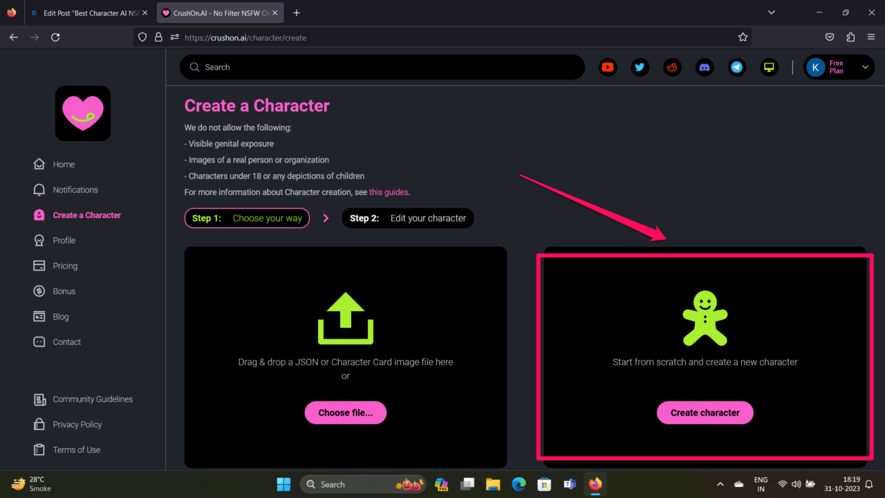6 Best Character.AI NSFW Alternatives 3 Create Character