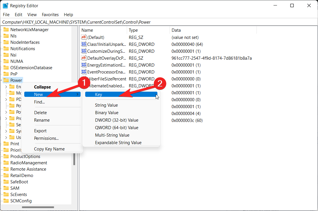 How to Setup and Use Power Throttling in Windows 11? 13 Create new key in Power folder
