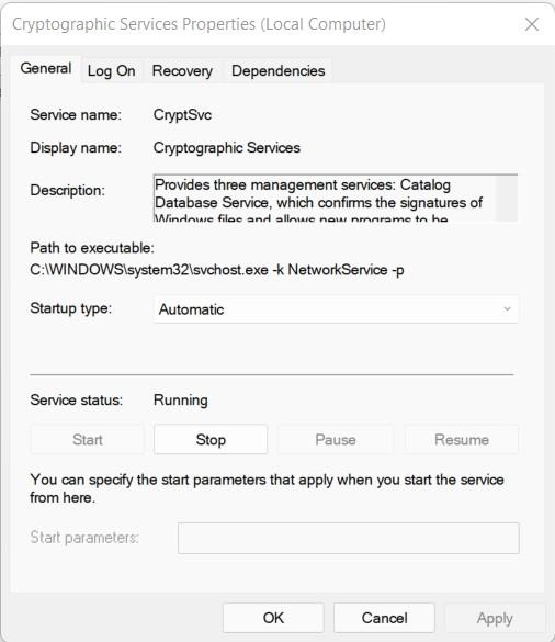 How to Fix Windows 11 Error Code 0x8000FFFF 12 Cryptographic Services. Properties