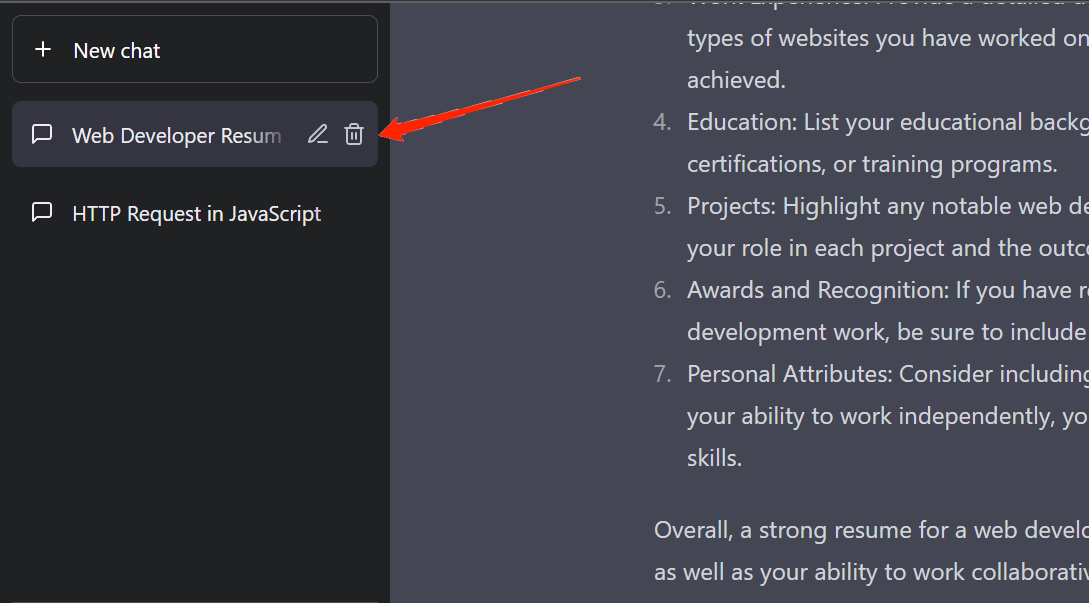 How to Delete ChatGPT Account and Data? 3 click on the delete icon
