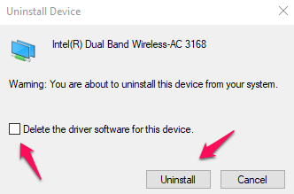 Delete the driver software for this device