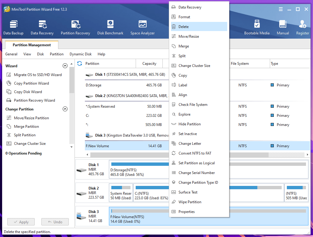 “Delete” to remove all partitions