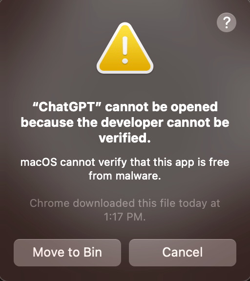 Developer Cannot Be Verified