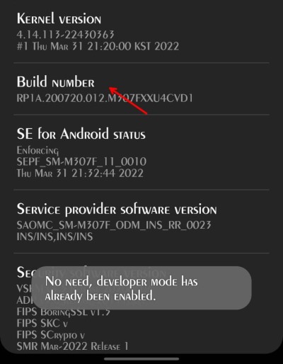 enable developer options android