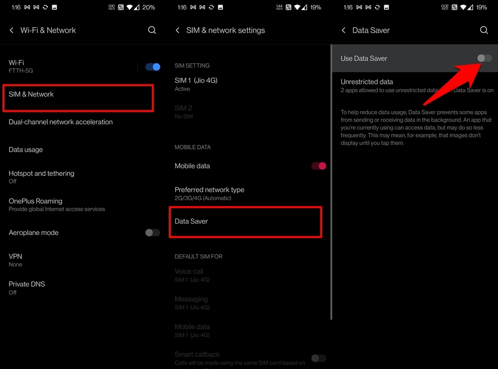 Fix Internet Not working on OnePlus Mobiles 5 Disable Data Saver OnePlus