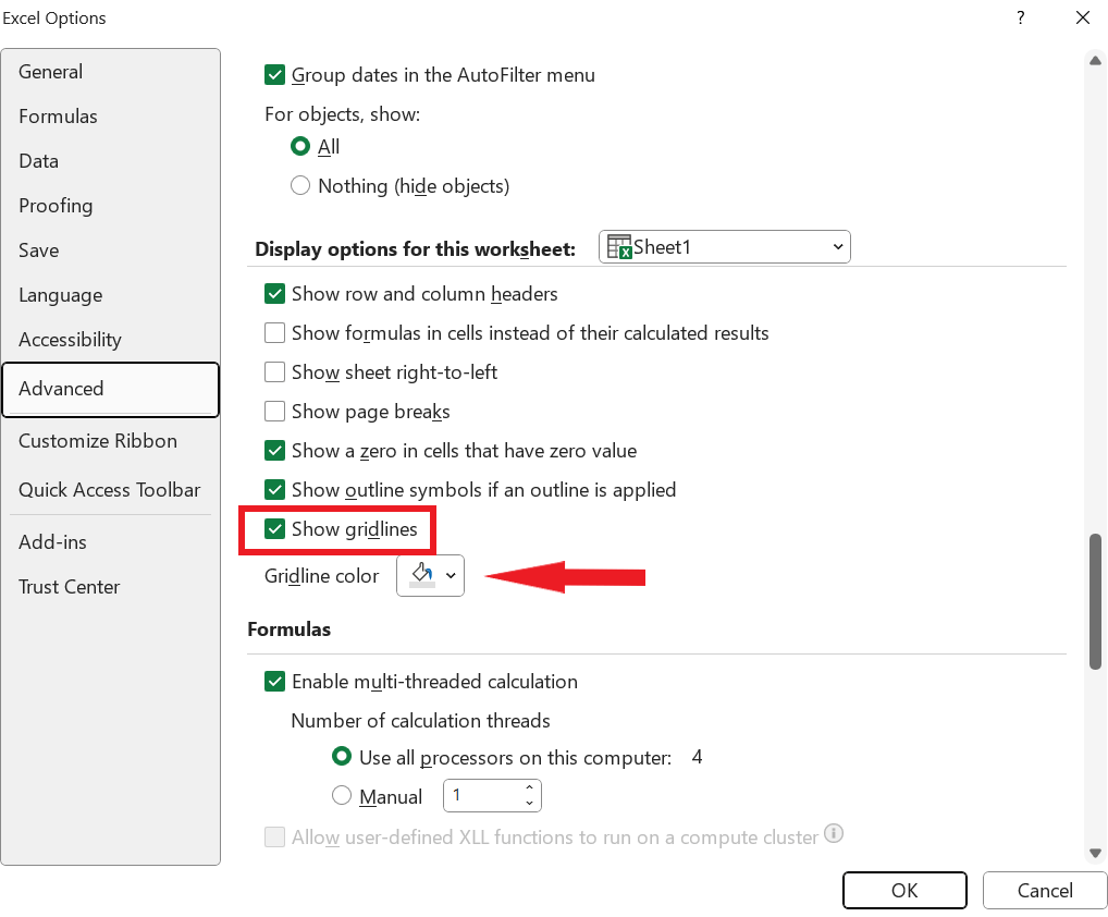 How to Change the Border Colors in Microsoft Excel 19 Tick mark Gridlines color