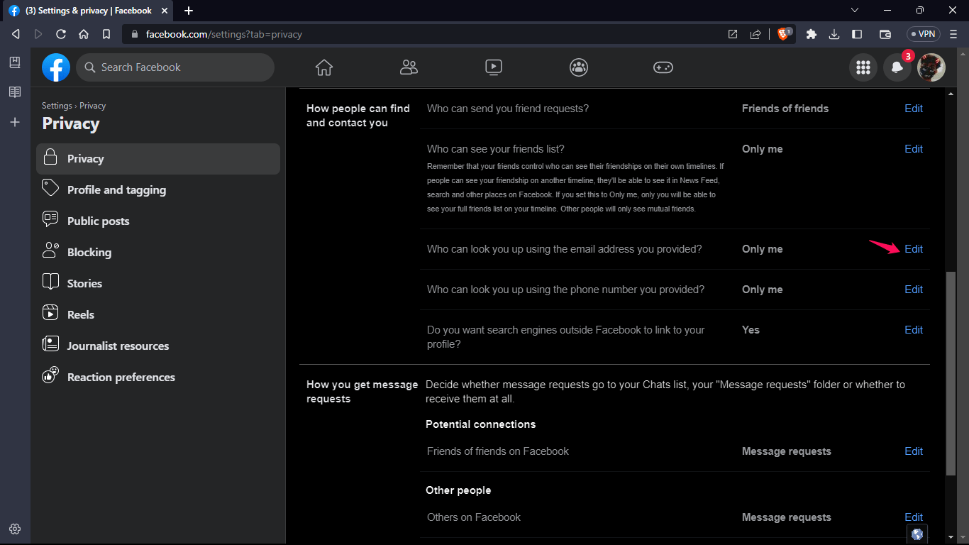 How to Hide Yourself and Stop Others from Finding You on Facebook? 6 Edit Tab