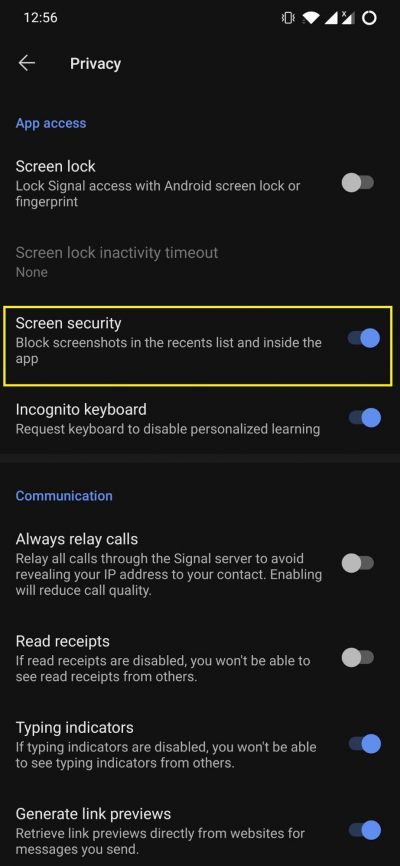 Fix 'Couldn't Capture Screenshot' Signal Messenger 5 Enable Screen Security Option to Stop Screenshot