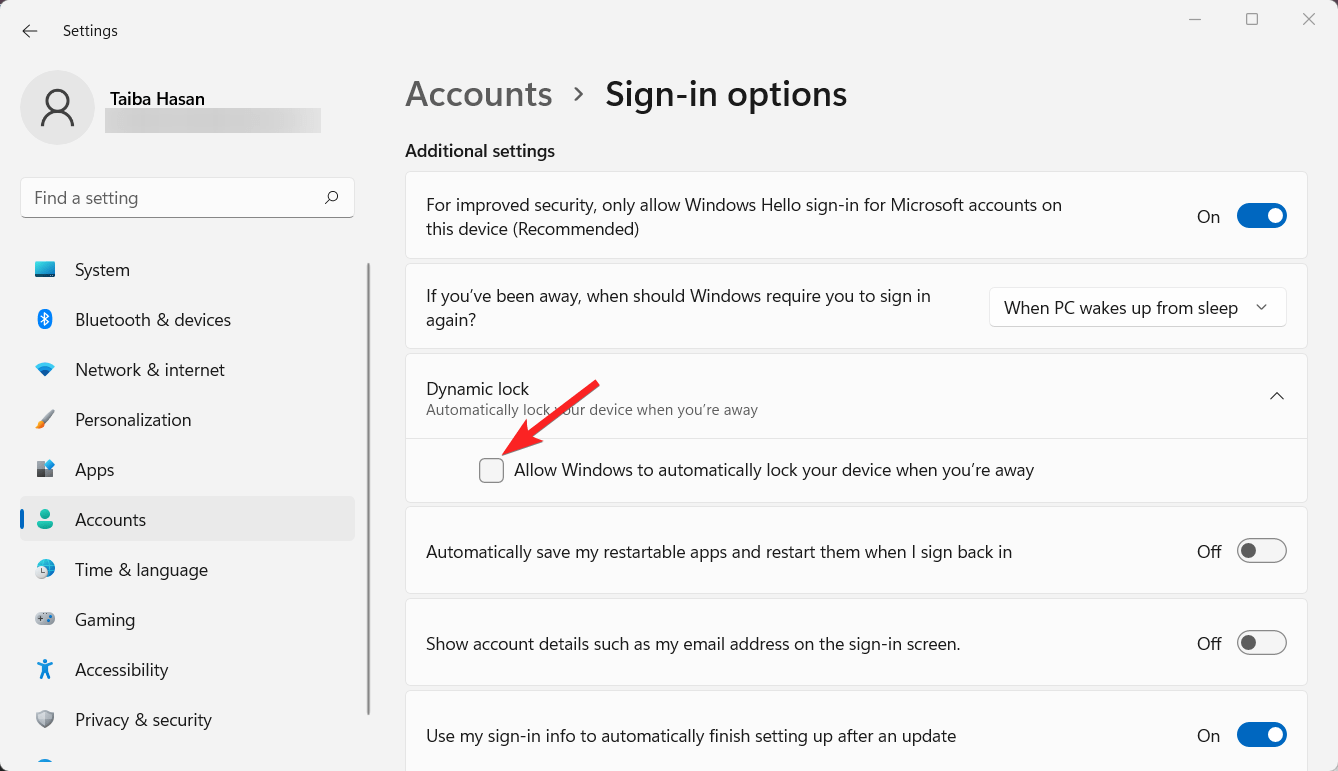 How to Use Dynamic Lock in Windows 11? 11 Enable allow Windows to automatically lock your device when you are away option