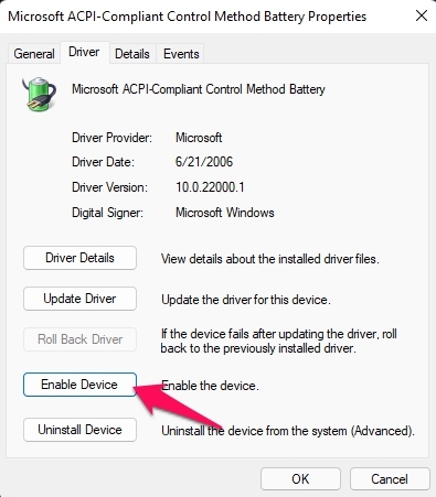 Windows 11 No Battery is Detected Error: 8 Ways to Fix 4 Enable device