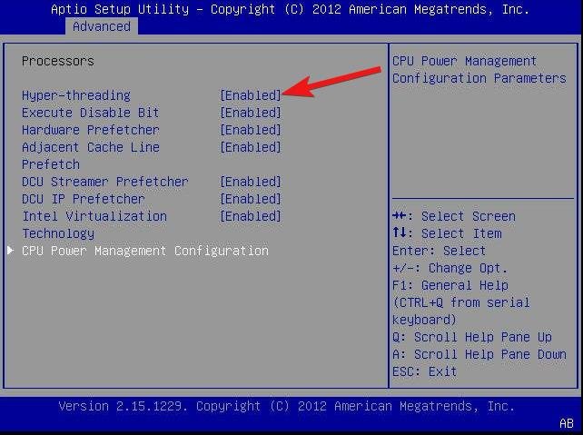 Enable hyperthreading