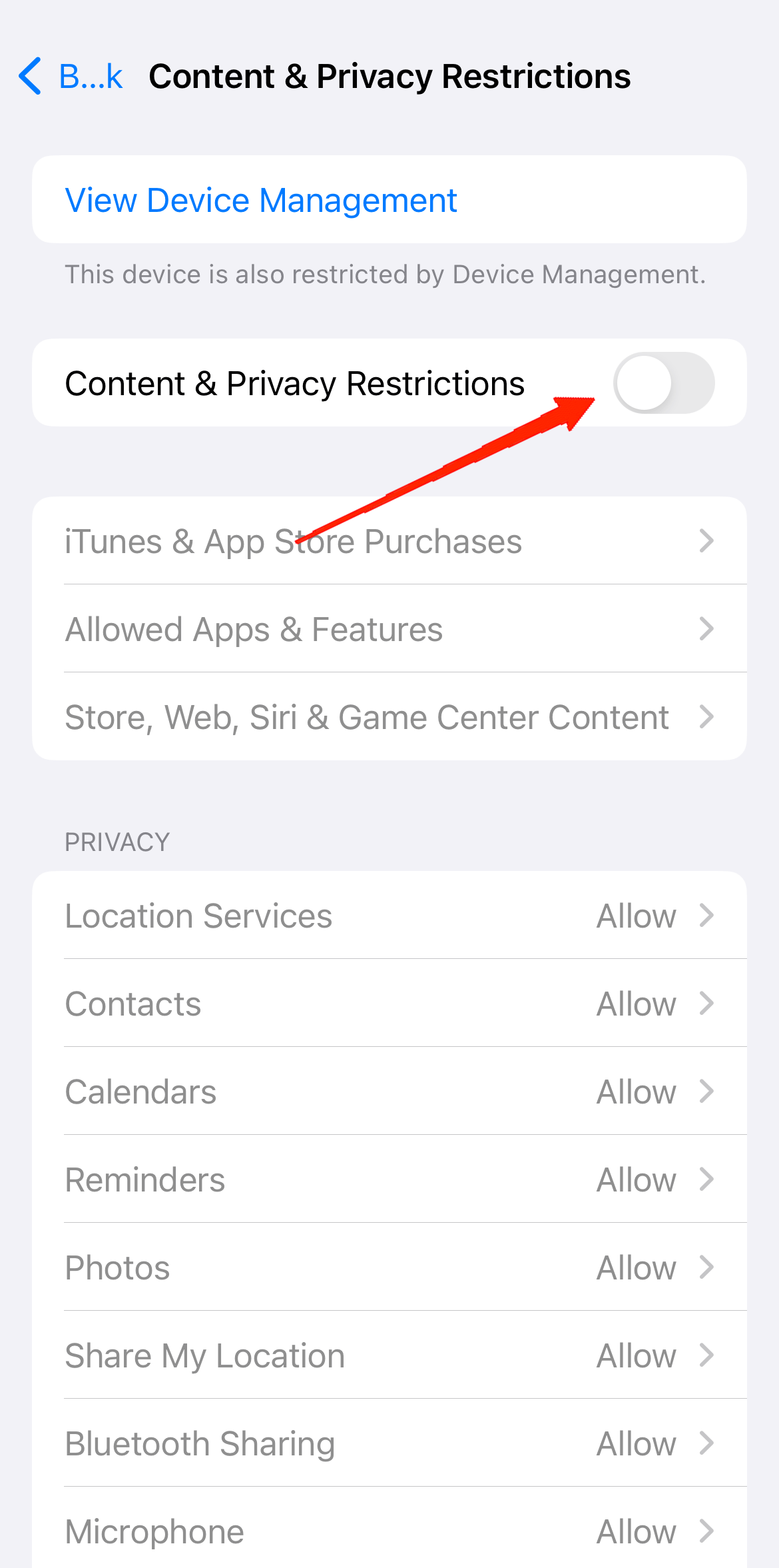 5 Tips to Stop Triggering Camera Control Accidentally on iPhone 19 Enable the toggle for Content & Privacy Restrictions.